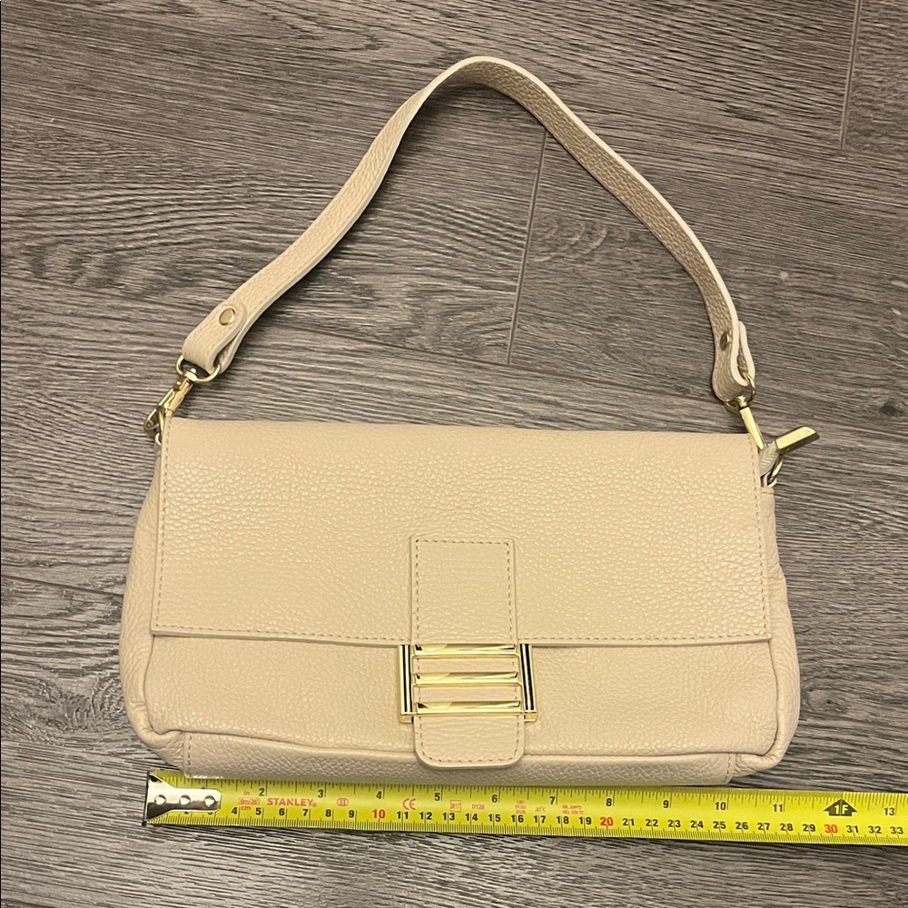 Italian leather Cream Shoulder Bag or crossbody (long strap included)